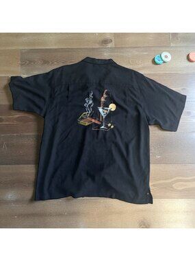 LUAU Men's Vintage Finest 100% Silk Cocktail Cigar Button Down Shirt Size XL